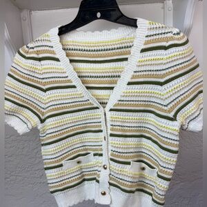 Striped Knit Cardigan with Button Accents